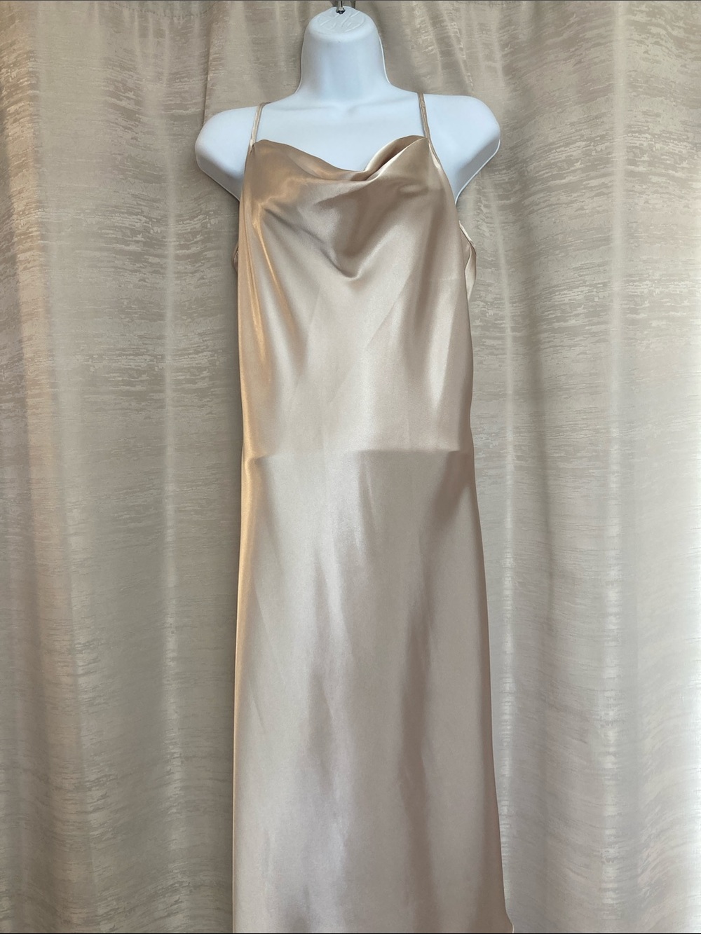 Vintage BeBe Satin Cowl Neck Slip Dress in Champagne Gold size Medium